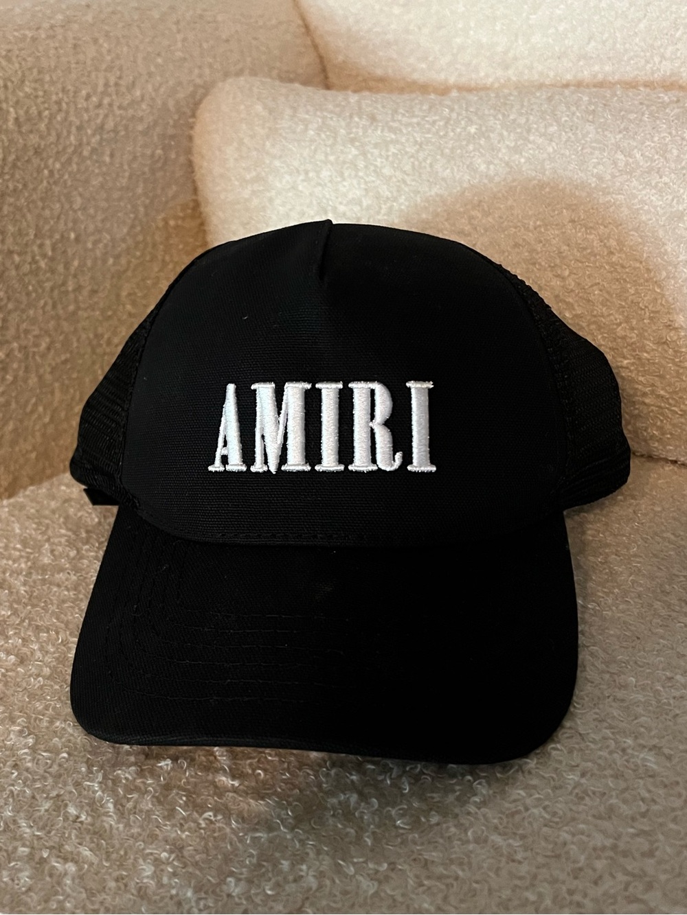 AMIRI Black Mesh Trucker Hat with White Tag Details